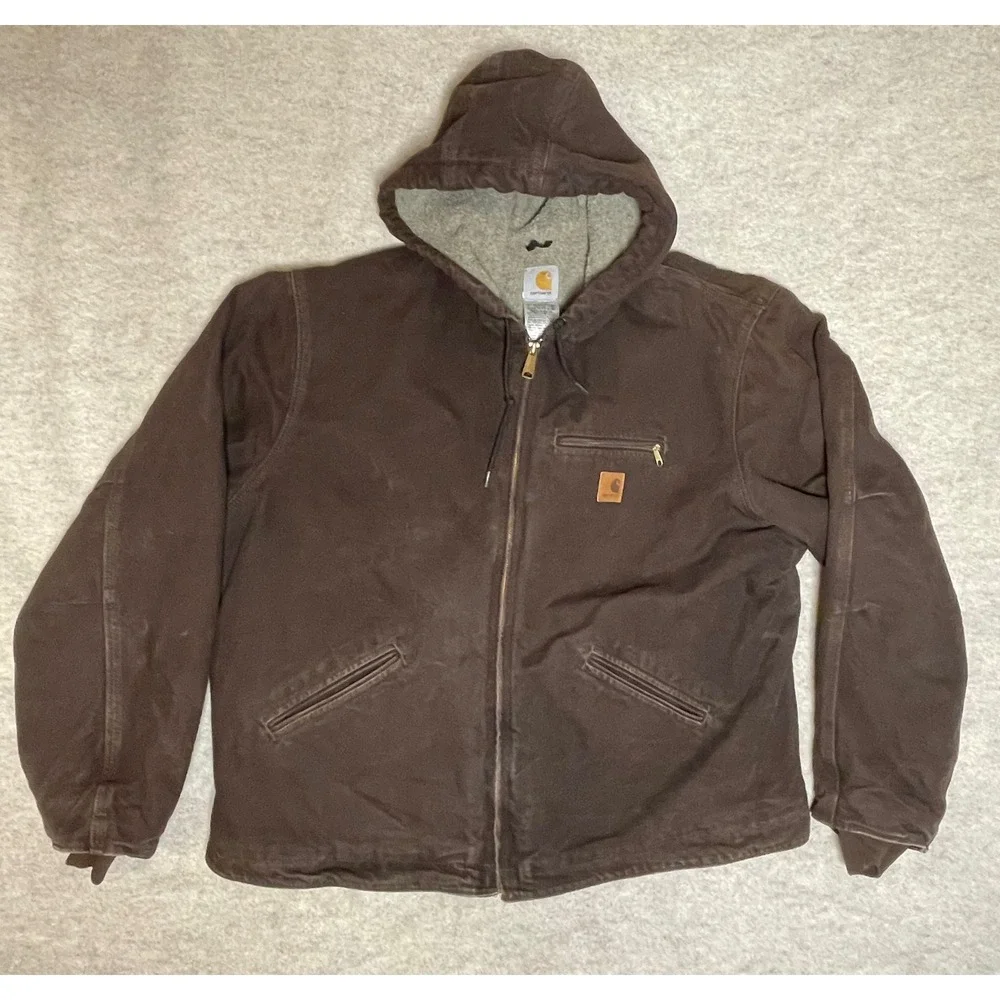 Carhartt J141 DKB Sandstone Sierra Jacket Sherpa Lined Dark Brown Mens 2XL Reg